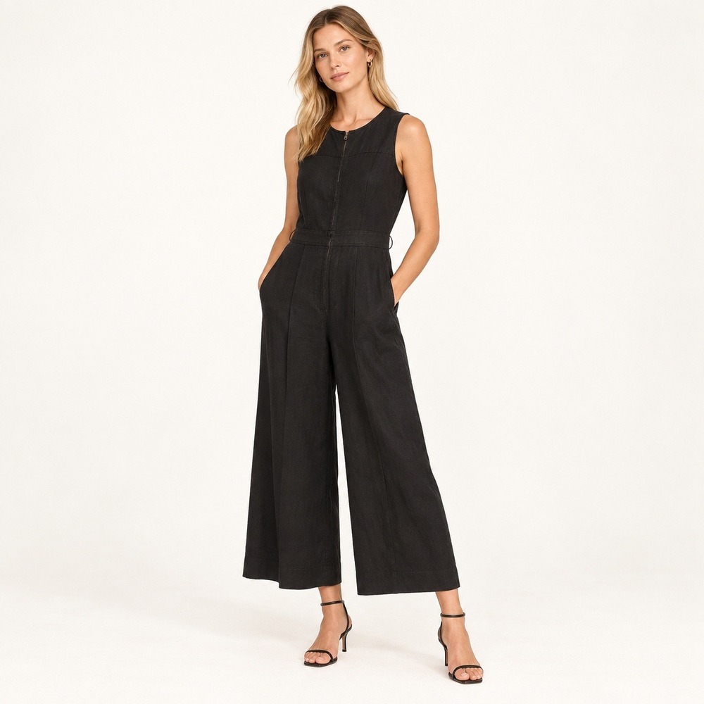 Ulla Johnson Cunningham Jumpsuit Linen Blend Sleeveless Wide Leg Noir Sz 4 Flaws